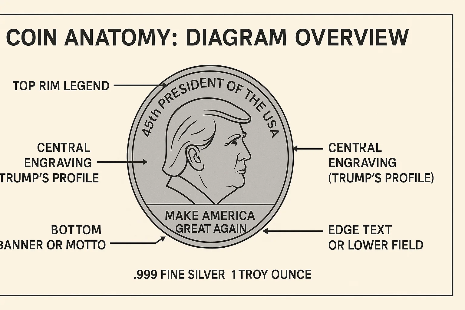 typical Donald Trump silver coin design diagram
