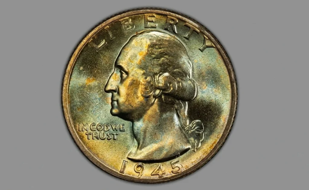 Close-up of 1945 Washington quarter