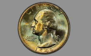 Close-up of 1945 Washington quarter